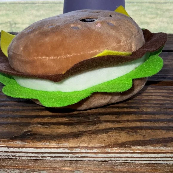 Plush Hamburger Chew Toy Squeaky Dog - Picture 3 of 4